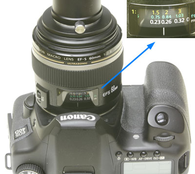 Setting the Canon 60mm lens focus to 0.25 meters