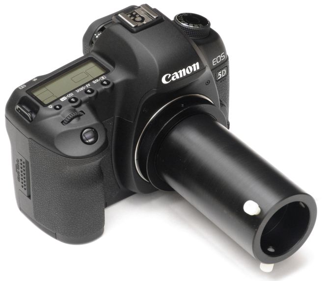 Olympus 38mm photoport T-mount adapter mounted on Canon 5D Mark II digital SLR camera