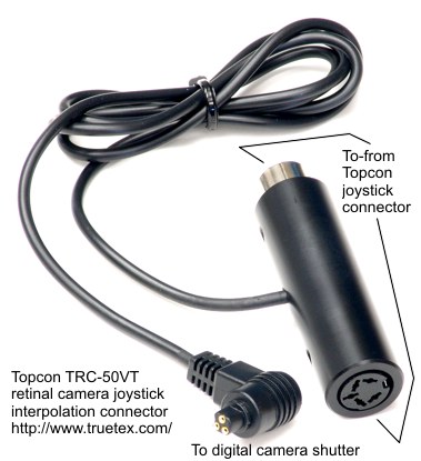 Topcon TRC-50VT joystick interpolation cable with Canon N3 remote connector